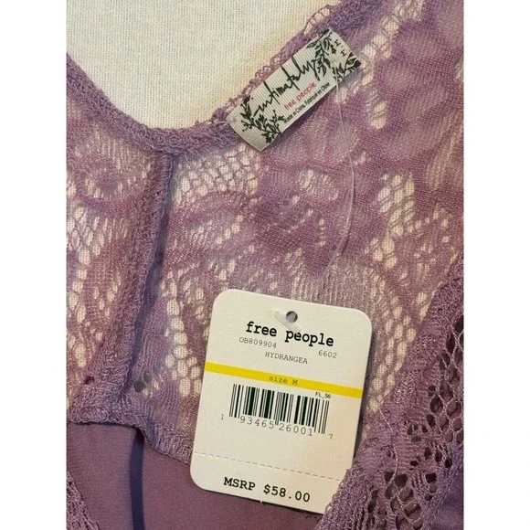 NWT Free People Hydrangea Lace Satin V-Neck Camisole Top Purple OB809904 Women M - Picture 6 of 10